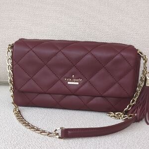Kate Spade Maroon Quilted Shoulder Bag with Gold Chain
